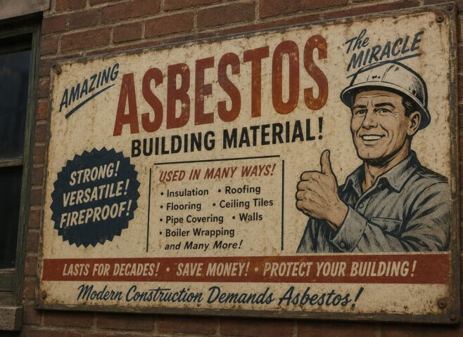Asbetos advertisment promoting asbestos as a safe material